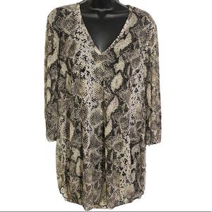 Jordan Taylor Swim Coverup V-Neck Bell Sleeve Tunic Sheer Snake Print Size Small